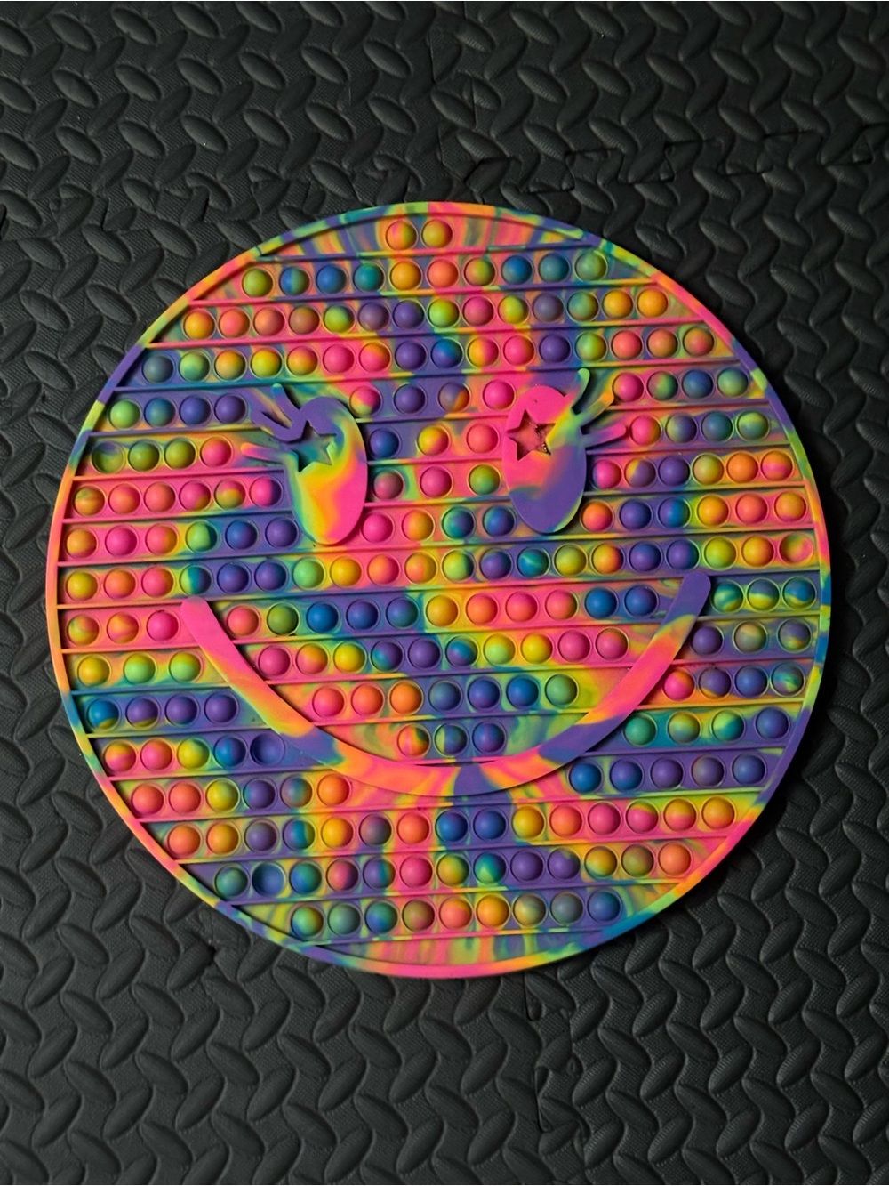 Rainbow Tie-Dye Smiley Pop It Sensory Fidget Toy- X-Large size 12x12 inches